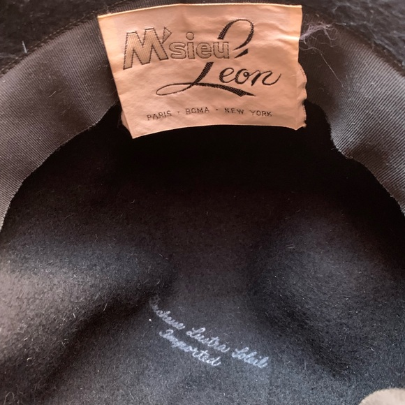 Vintage M’sieu Leon Black CLOCHE Felt Fur Mohair Hat Duchesse Lustra Loleil - Picture 10 of 11